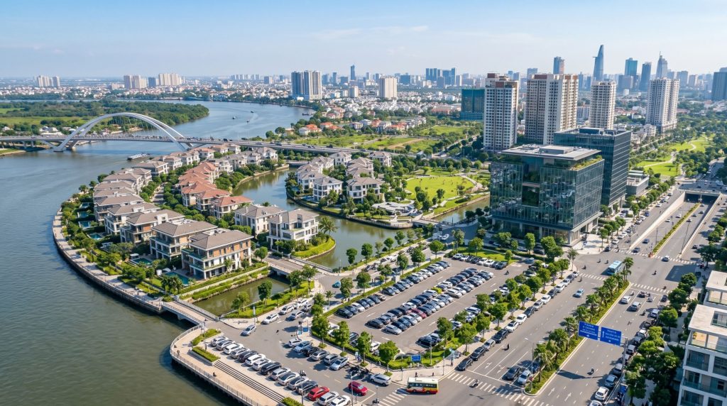 Nhà phố và building tại khu Thạnh Mỹ Lợi có xe đậu kín