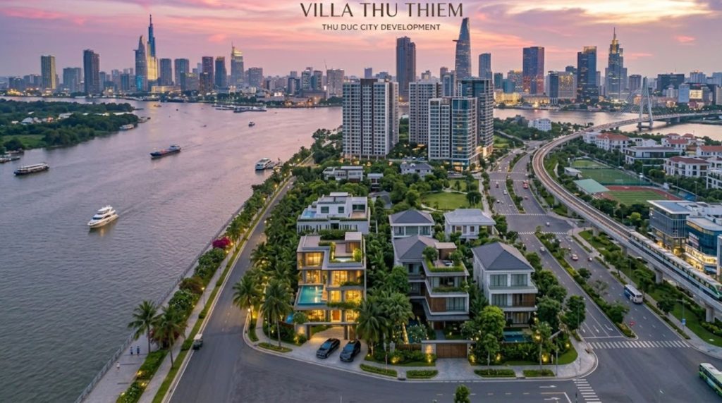 Hạ tầng khang trang và vị trí ven sông đắt giá của khối biệt thự Villa Thủ Thiêm tại TP.Thủ Đức.