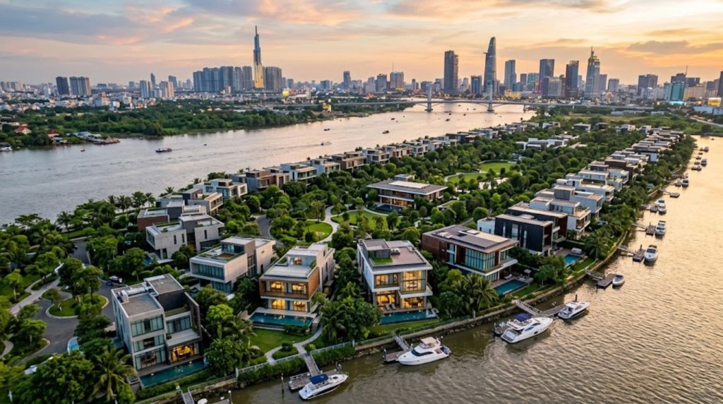 Khung cảnh hoàng hôn tại khu Villa Thủ Thiêm 