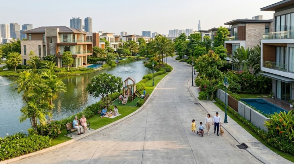 Sự yên bình, ít biến động tại khu Thạnh Mỹ Lợi, Huy Hoàng Quận 2 tạo nên chuẩn mực sống an tâm tuyệt đối.
