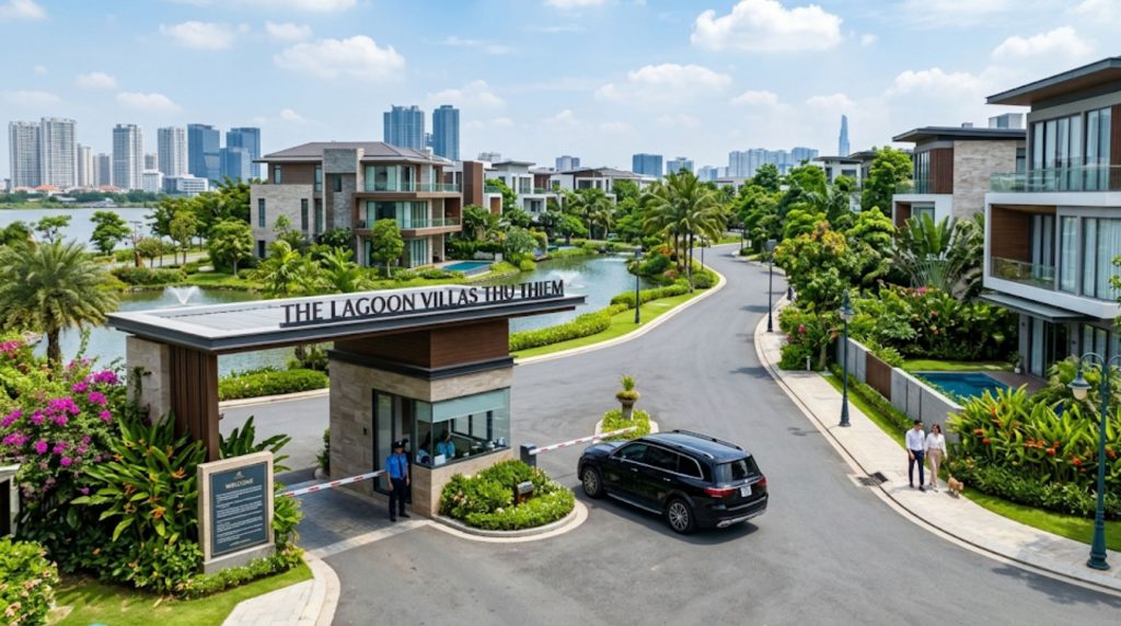 Cổng chào và chốt bảo vệ nghiêm ngặt thắt chặt an ninh Villa Thủ Thiêm