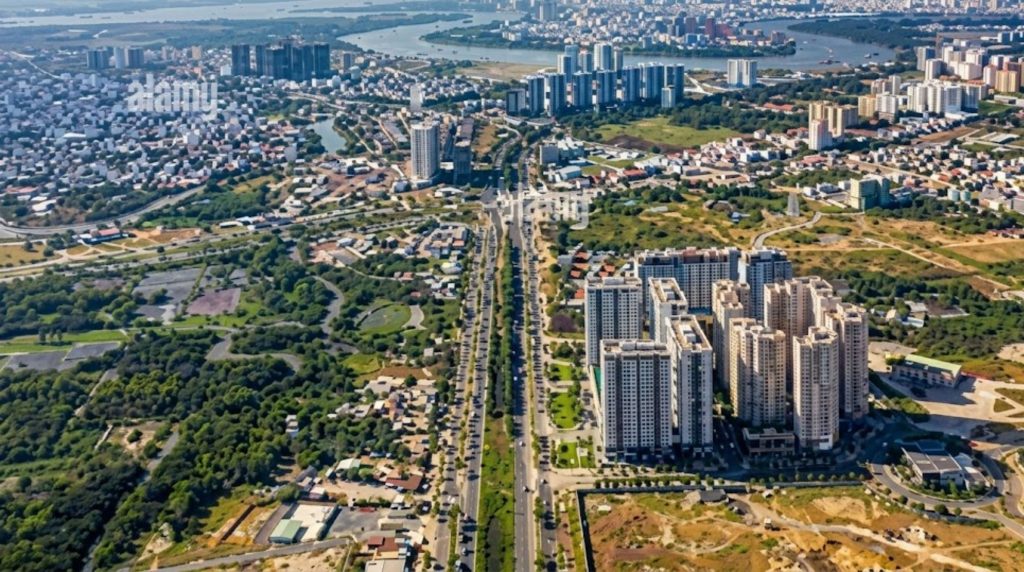 Nhìn từ trên cao khu đô thị Thạnh Mỹ Lợi, đại lộ Mai Chí Thọ, đường hiện đại, phát triển Thành phố Thủ Đức, chụp ảnh đô thị độ phân giải cao, phối cảnh trên không chân thực